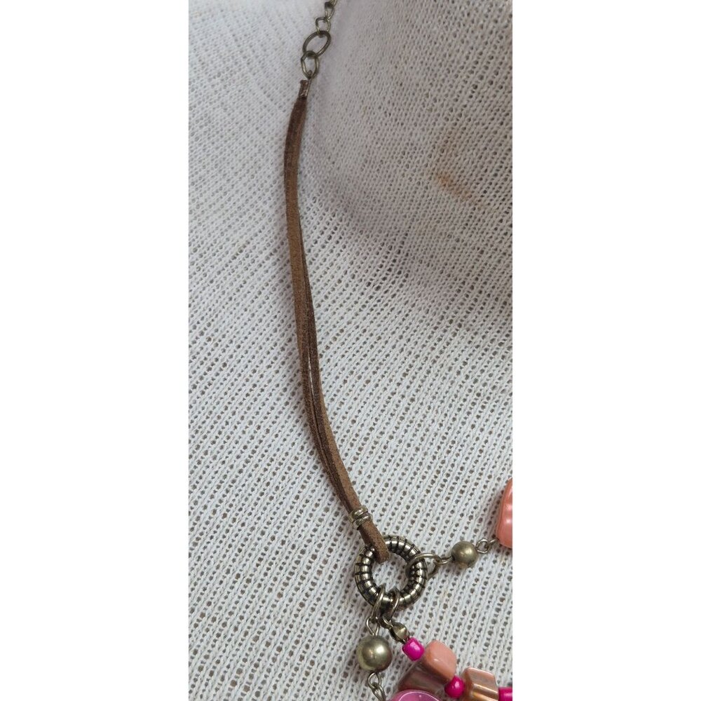 Vintage Mid‑Century Multi‑Strand Beaded Necklace Pink Peach Purple Boho Jewelry. - Picture 7 of 11